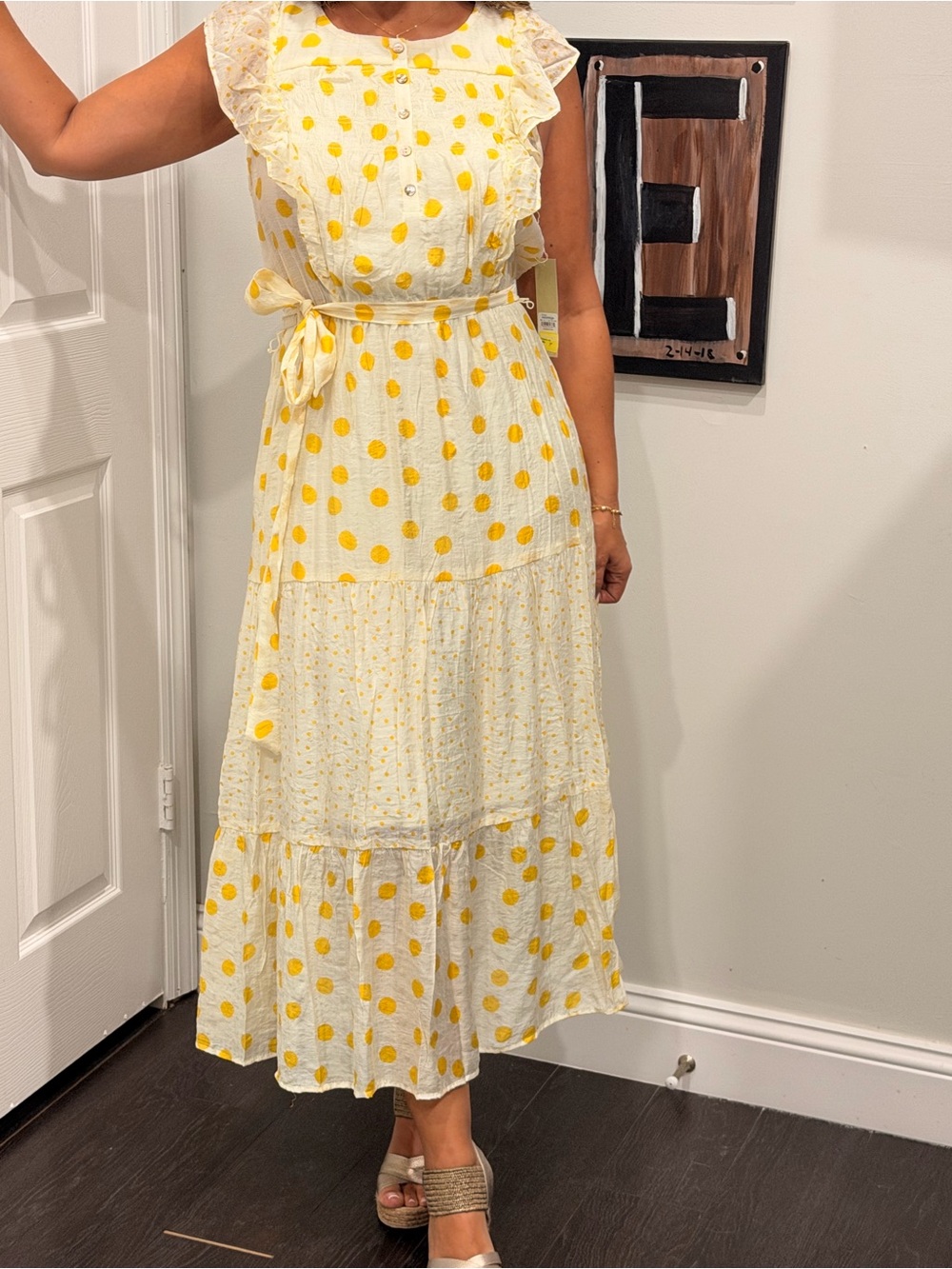 Lightweight Cream Maxi Dress with Yellow Polka Dots